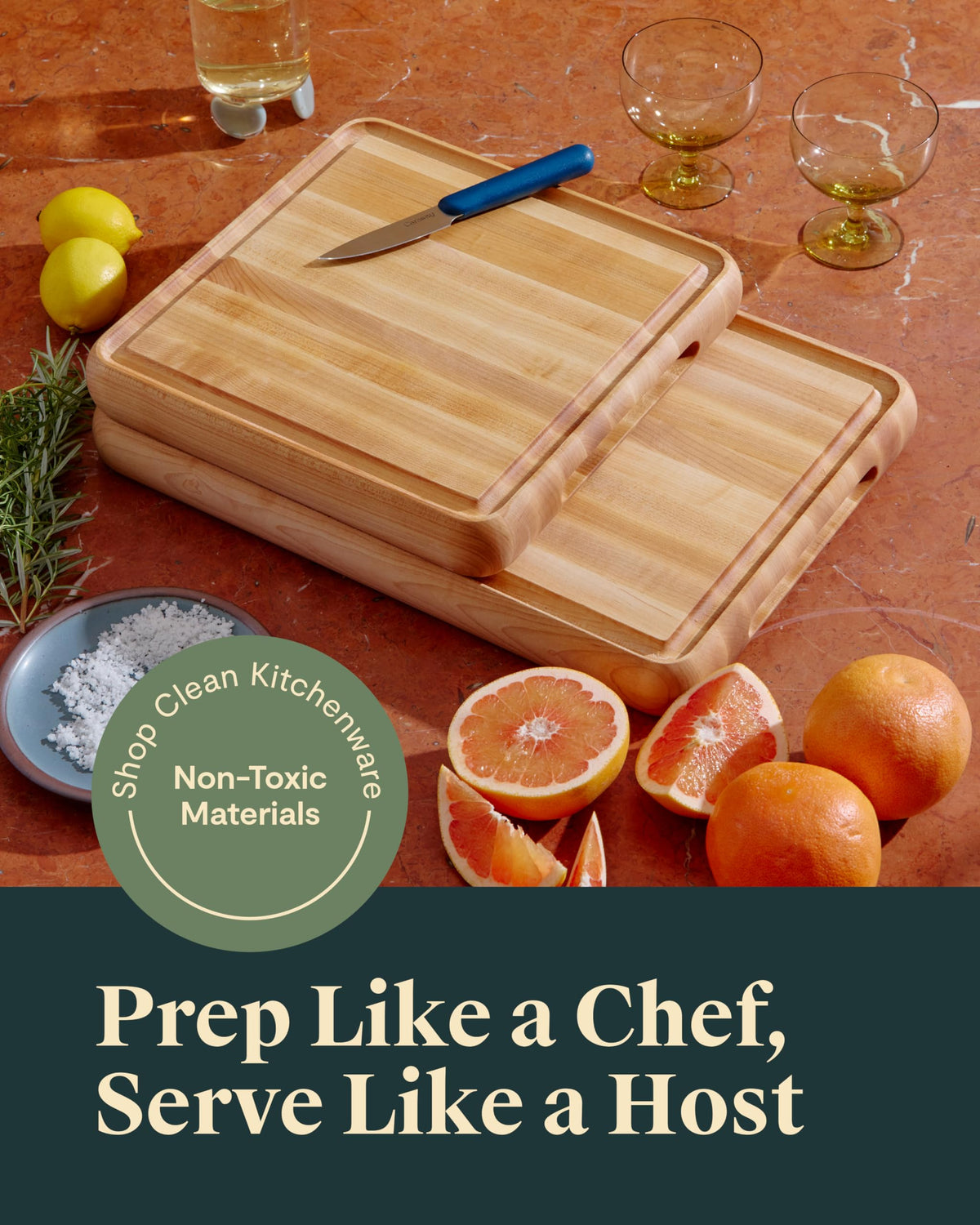Caraway 17” Prep & Serve Butcher Block, Wood Cutting Board for Kitchen, Rectangle Dual-Sided Chopping Block for Prep, Presentation, and Serving, Walnut