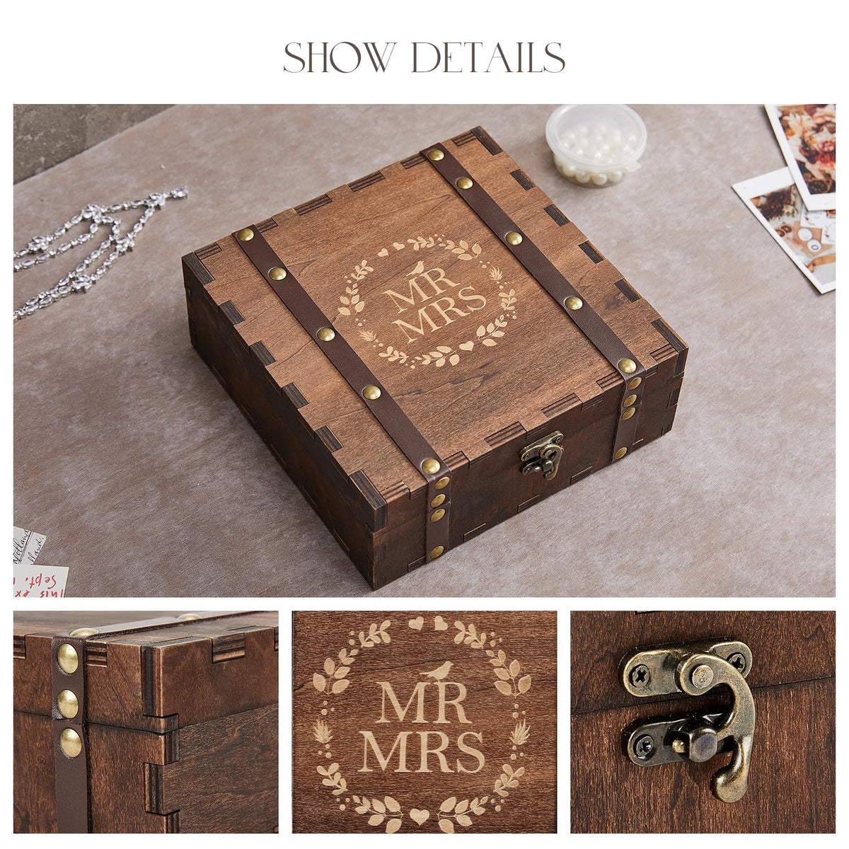 AW BRIDAL Mr and Mrs Wedding Keepsake Box for Couples, Bridal Shower Gifts for Bride to Be, 2026 Engagement Gift for Newly Engaged Couple, Wooden Memory Boxes with Lids