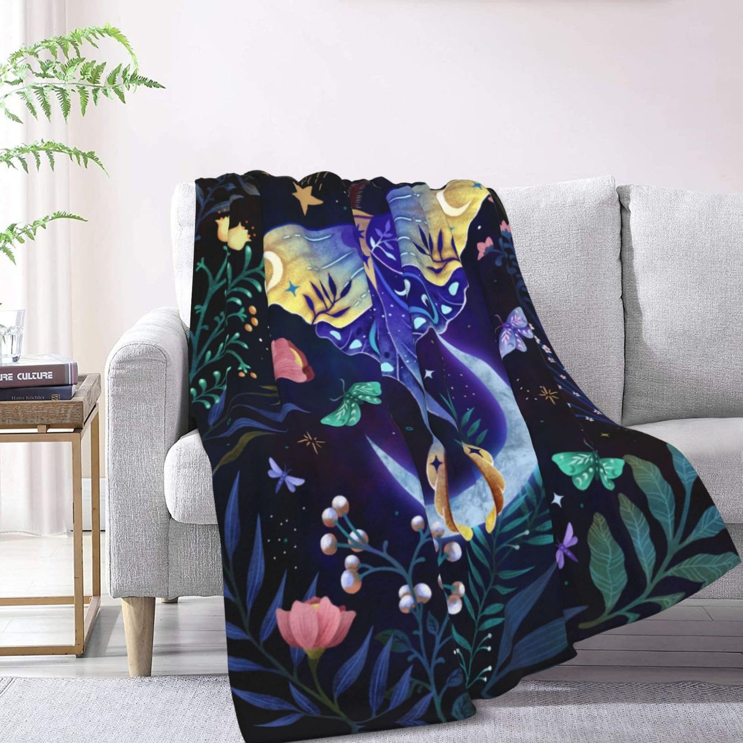 Moon Moth Throw Blanket Soft Cozy Lightweight Blanket for Couch, Bed, Sofa - Moth Pattern Decorative Plush Flannel Blanket for Women, Men, Kids 50"x40"