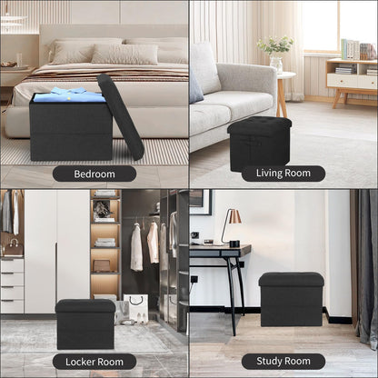FaiPue Storage Ottoman Foot Rest with Thicker Foam Padded Seat. Small Bench with Storage. 350 lbs Linen Folding Footstool Bench for Living Room, Bedroom, Home Office. 17x13x13in, Gray Black
