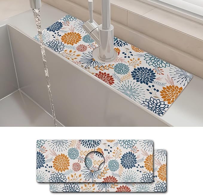 2PCS 15" X 5.5" Kitchen Sink Splash Guard Faucet Mat Mandala Super Absorbent