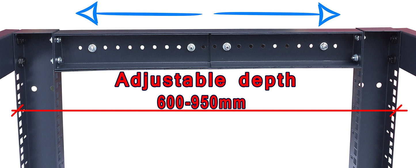 32U 4-Post Open Frame Server Rack – Adjustable Depth 24"–37", 19" Network Equipment Rack with Square Mounting Holes, Floor Standing Steel Rack for IT, AV & Telecom