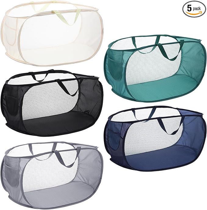 5 Pack Pop-Up Mesh Laundry Basket, 5 Colors Pop Up Mesh Hamper, Open Laundry