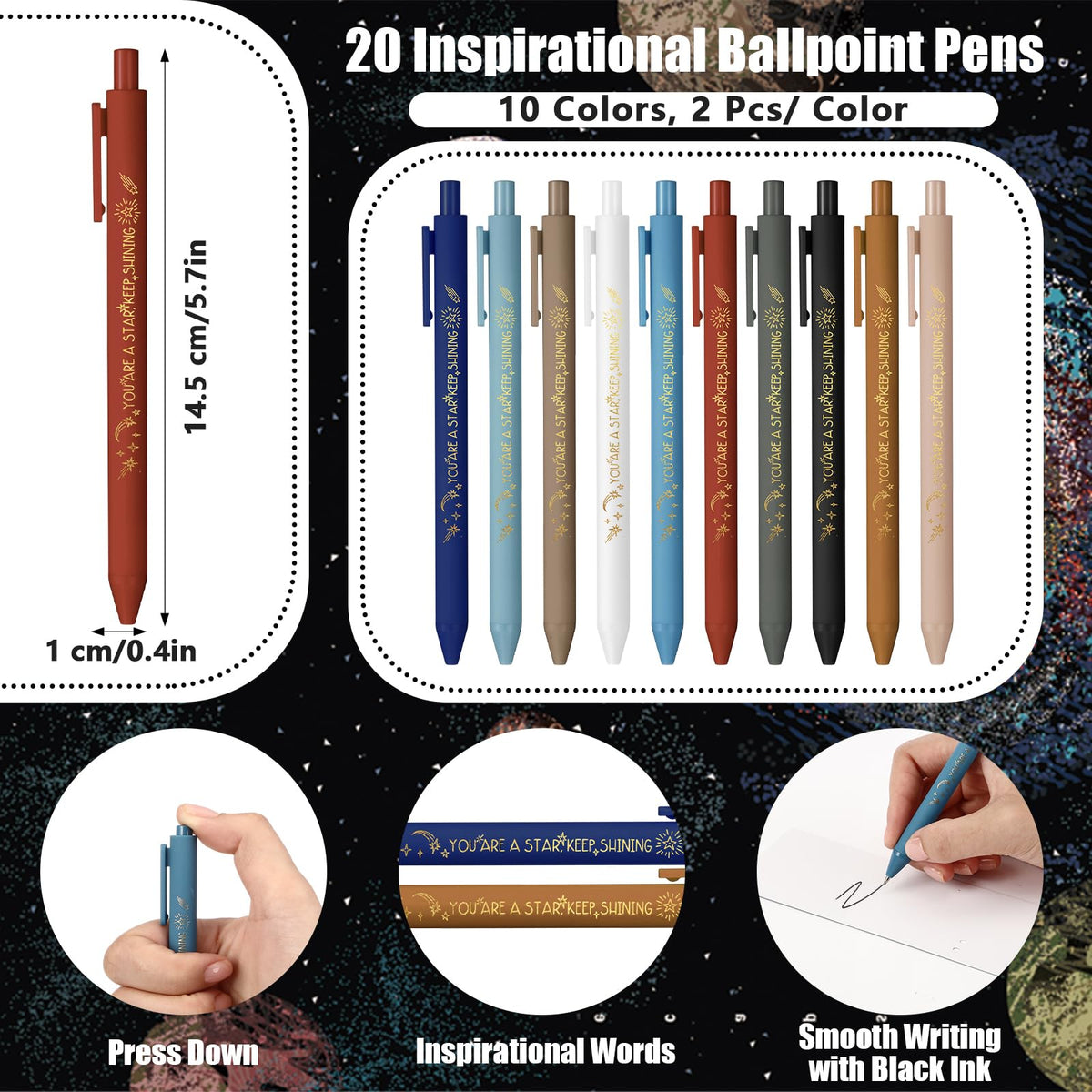 Sayglossy 20 Sets Inspirational Pens, Star Bracelets and Space Planet Bookmarks Gifts for Galaxy Students Gift Party Favors Classroom Supplies