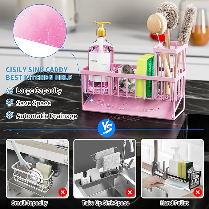 Cisily Pink Kitchen Sink Caddy Organzier