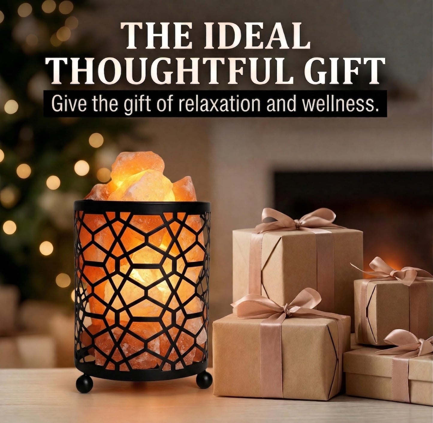 Himalayan Decorative Salt Basket Lamp with Salt Chunks, Natural Pink Salt Rock Lamp, Metal Basket Accent Light with Warm Amber Illumination, Ideal for Home, Offices, Gift (UL & FCC Certified)