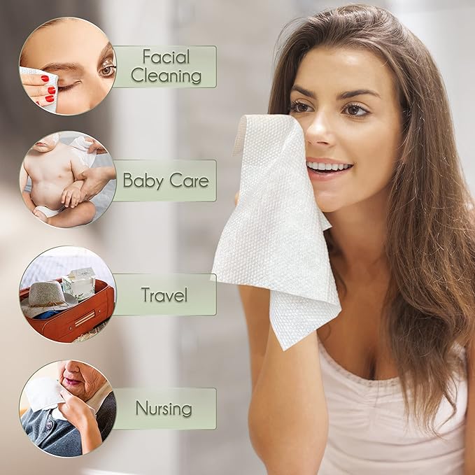 Disposable Face Towel Biodegradable Large Dry Wipes 60 Count/Box Extra Thick