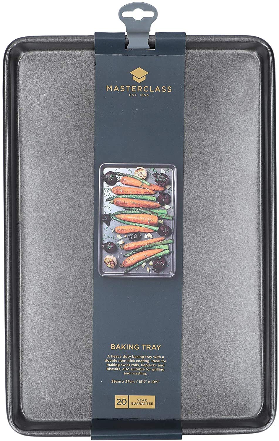 MasterClass Large Baking Tray with PTFE, PFOA and BPA Free Non Stick, Robust 1mm Thick Carbon Steel, 39 x 27 cm, Grey