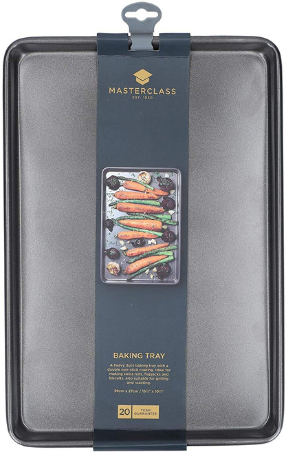 MasterClass Large Baking Tray with PTFE, PFOA and BPA Free Non Stick, Robust 1mm Thick Carbon Steel, 39 x 27 cm, Grey