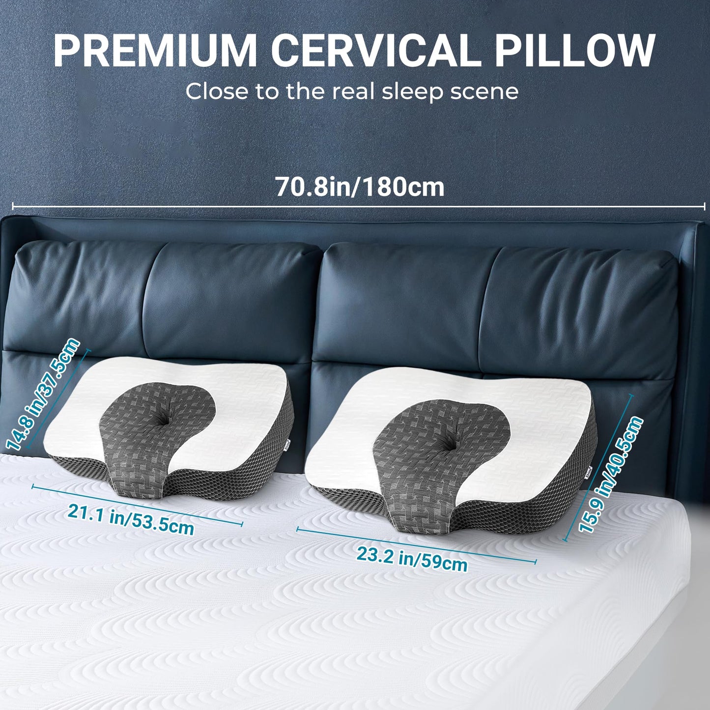 Elviros Cervical Memory Foam Neck Pillow for Side Sleeping, Orthopedic Pillows for Back and Stomach Sleepers, Adjustable Ergonomic Bed Pillow Pain Relief (Dark Grey)