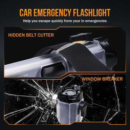 Car Emergency Flashlights Rechargeable 2Packs, 990,000L High Lumens Car Flashlight Emergency Kit, 7 Modes Tactical LED Flash Light with Window Breaker, Belt Cutter, Alarm Buzzer, Magnet, USB C for Car