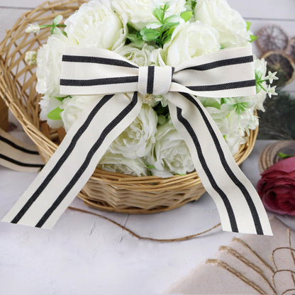 YERELO 10Yard/ Roll Set Cotton Stripe Ribbon Black and White Stripe Ribbons 1-1/2" for Christmas Tree Crafts,Wedding Wreath,Gift Wrapping,Decoration and DIY Handmade Hair Bows