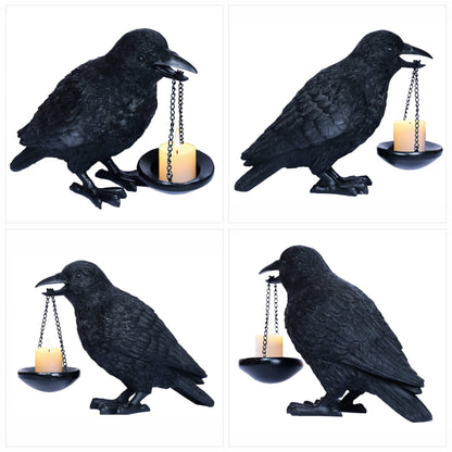 Gothic Crow Lamp with Tealight Candle Holder Raven Statue Halloween Decor Black Bird Decorations Indoor Gothic Home Decor for Living Room Tabletop Shelf Bedroom Unique Goth Witchy Gifts