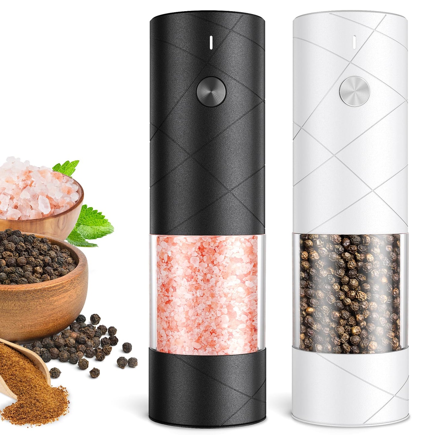 Rechargeable Electric Salt and Pepper Grinder Set, Automatic Salt and Pepper Shakers, Adjustable Coarseness Pepper Grinder with Led Kitchen and Home Appliances Gifts for Women(Blackwhite)