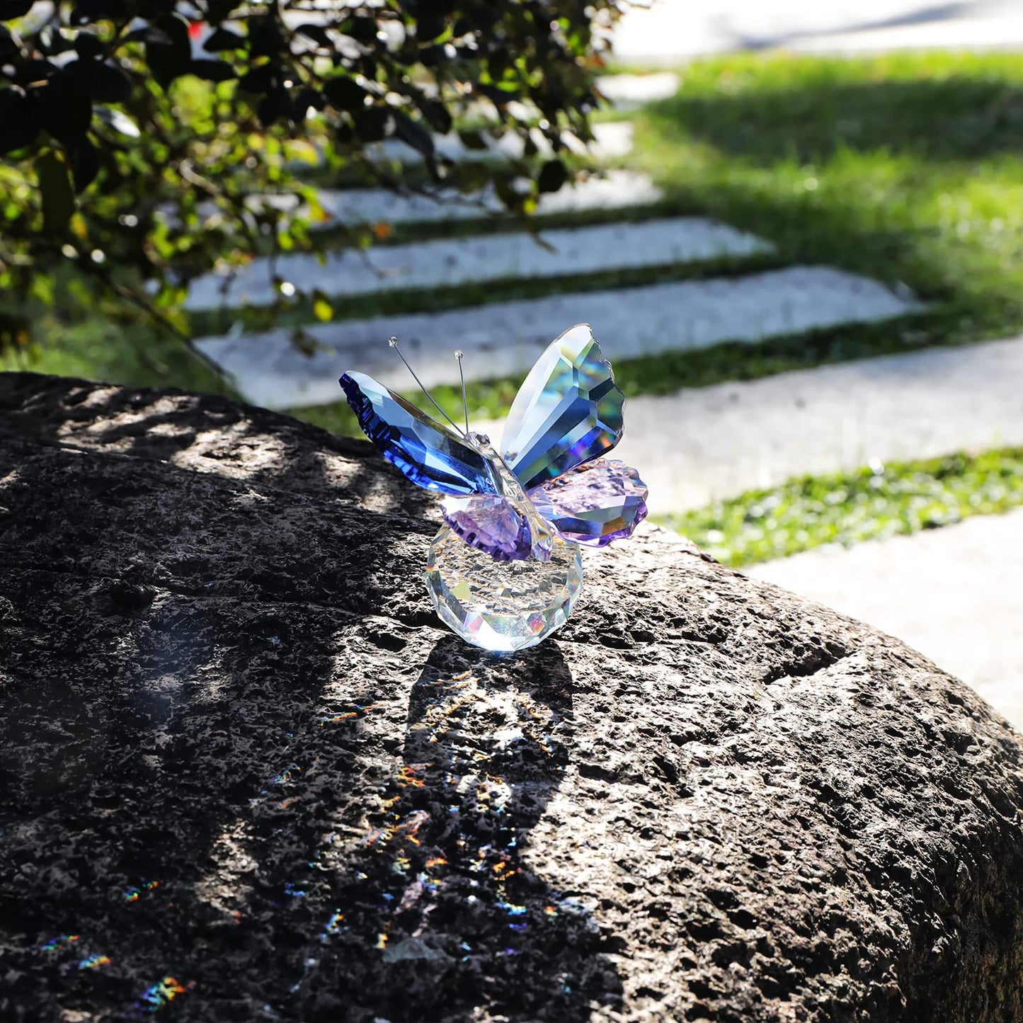 LONGSHENG - SINCE 2001 - Crystal Butterfly Figurine with Ball Base Glass Blue Purple Butterfly Crystal Collectible Paperweight Table Decor for Wedding Festival