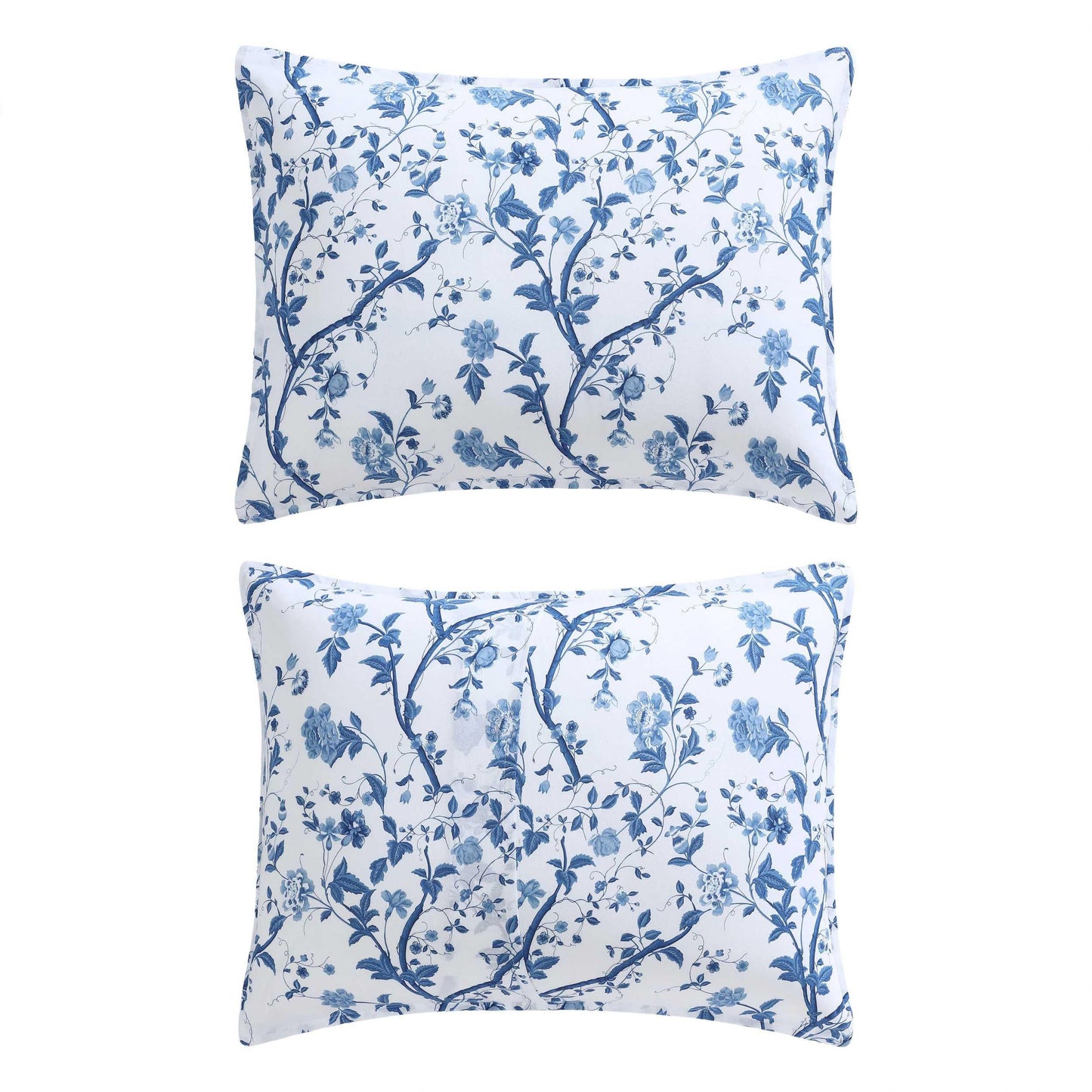 Laura Ashley – Queen Comforter Set, Reversible Floral Bedding with Matching Shams & Bonus Decorative Pillows, Medium Weight, 7-Piece, College Dorm Room Essentials (Elise Blue)