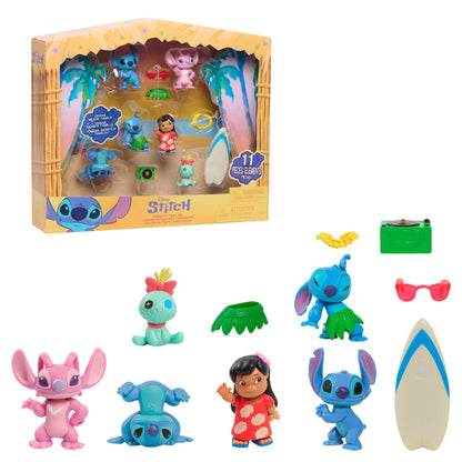 Just Play Disney Stitch Collectible Figure Set with Accessories, 11-Pieces, 5 cm Figurines, Includes Stitch, Lilo, Angel, & Scrump, Collectible Toys, Home Decoration, Kids Ages 3