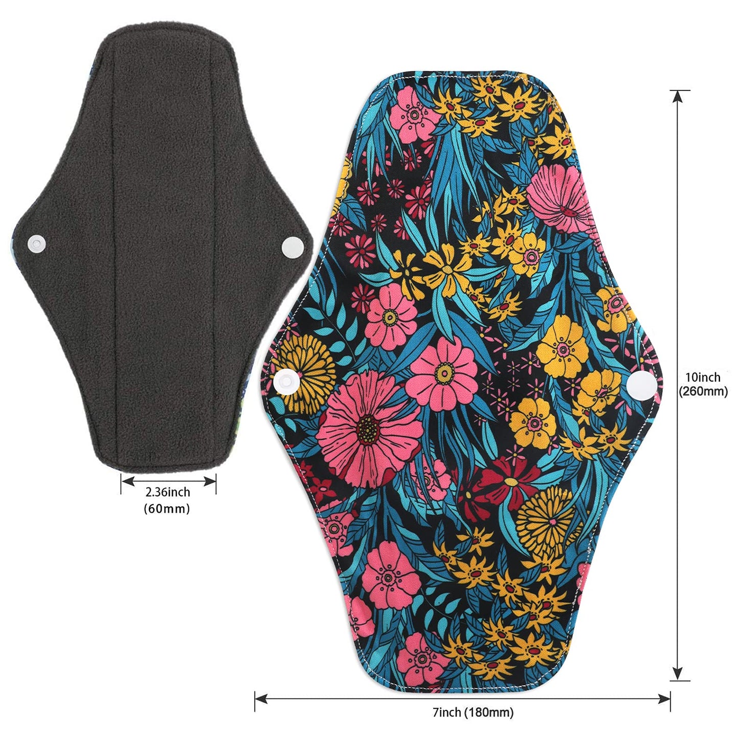 PHOGARY Reusable Sanitary Towels Pads (7 in 1, 25.4 cm 4 Layers), Bamboo Cloth Pads for Heavy Flow with Wet Bag, Large Sanitary Pads Set with Wings, Washable Overnight Cloth Panty Liners
