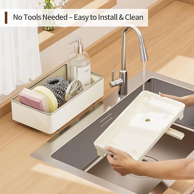 Sponge Holder for Kitchen Sink – Rustproof Stainless Steel, 360° Rotating Drain