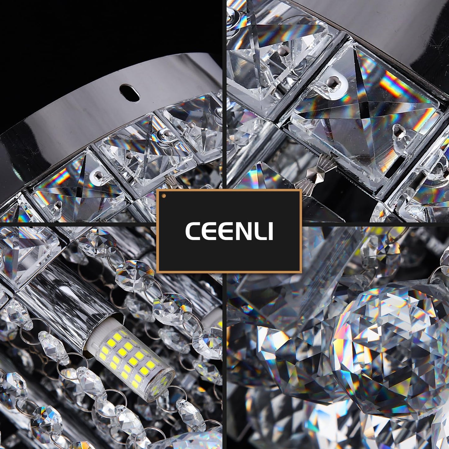 CEENLI Mini Modern Round Crystal Flush Mount Chandelier 7.8 inch Ceiling Light Fixture 4-Lights G9 Bulb for Closet Foyer Hallway Bedroom Living Room Dining Room Entryway Chrome Finish