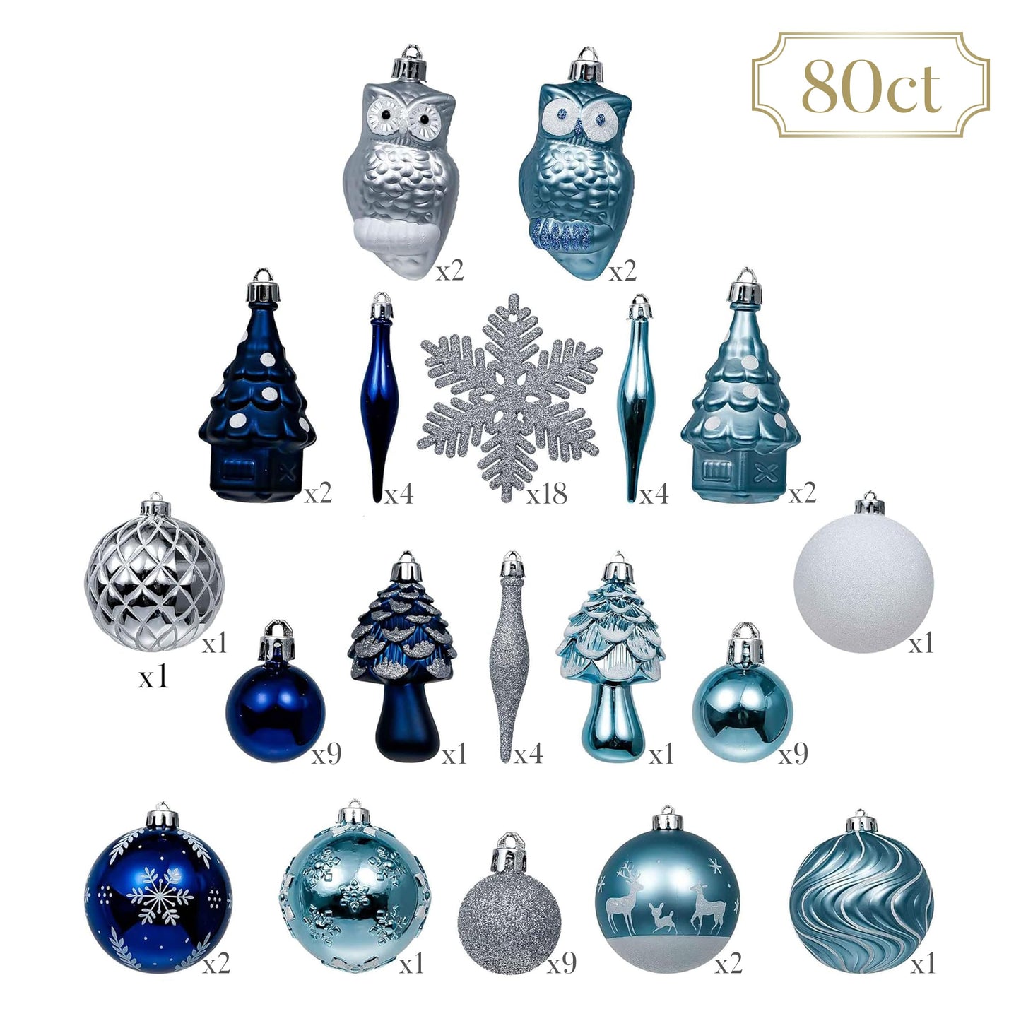 Valery Madelyn Christmas Tree Decorations Set, 80ct Navy Blue and Silver Shatterproof Christmas Ball Ornaments Bulk, Winter Wonderland Hanging Ornaments for Xmas Holiday Decor