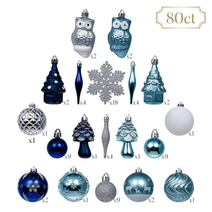 Valery Madelyn Christmas Tree Decorations Set, 80ct Navy Blue and Silver Shatterproof Christmas Ball Ornaments Bulk, Winter Wonderland Hanging Ornaments for Xmas Holiday Decor