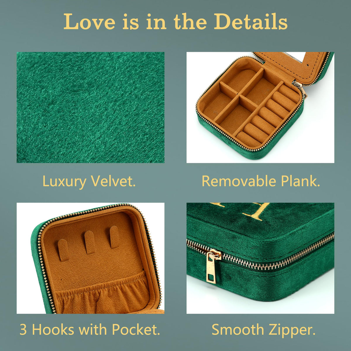 Parima Mothers Day Gifts for Mom - Gifts for Women, Plush Velvet Travel Jewelry Case, Small Jewelry Box, Birthday Gift for Women Her, Personalized Gift - Letter A, Green