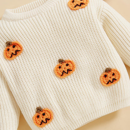 MAYUMMPY Toddler Baby Boy Girl Halloween Sweater Pumpkin Warm Pullover Sweatshirt Knitwear Knitted Fall Winter Clothes (Halloween White, 2-3 Years)