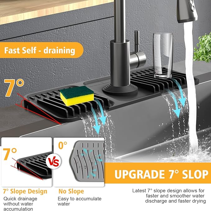 14.6-Inch Kitchen Sink Splash Guard Mat | 7° Slope