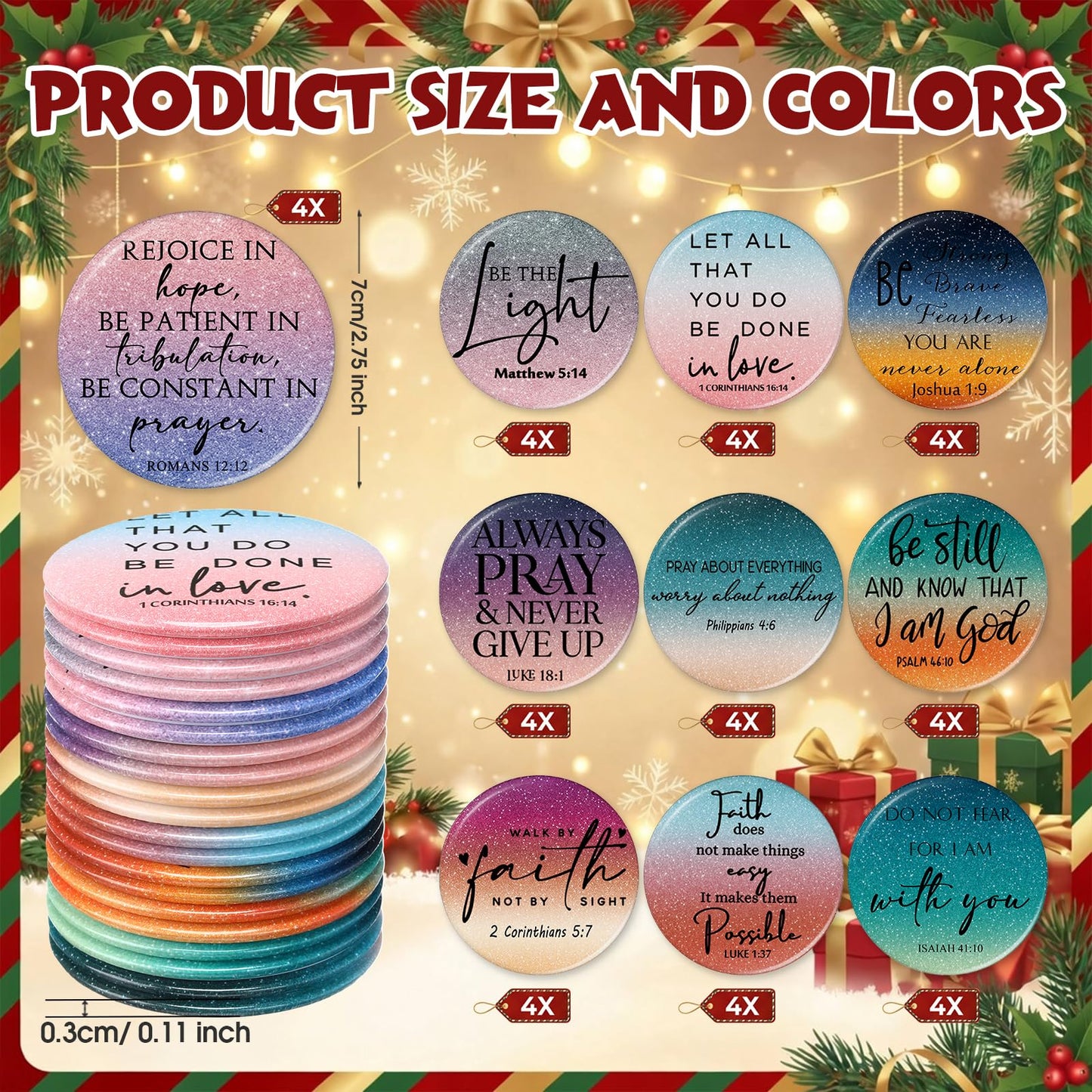 GlikCeil 40 Pcs Mother's Day Christian Gift Bulk Christian Compact Mirror for Women Inspirational Bible Verse Pocket Mirrors Mini Purse Makeup Mirror Religious Church Gift for Women Mom Church VBS