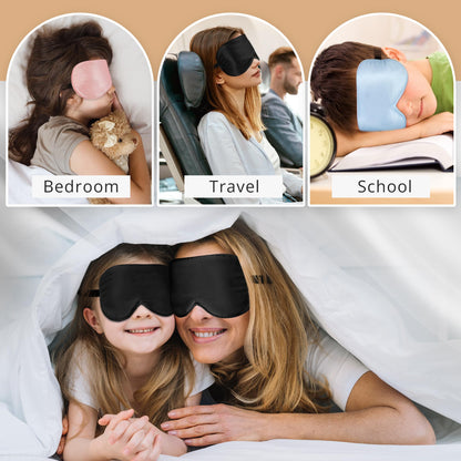Kids Sleep Mask Eye Cover, 100% Real Natural Pure Silk Eye Mask with Adjustable Strap, Blindfold Kids Eye Mask for Sleeping, Eye Shade for Boys Girls and Adult, Pressure-Free Comfort (Black)