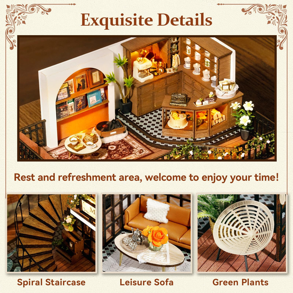 Hallisun DIY Miniature House Building Kits, Scarborough Hotel and Momo Tea House 3D Wooden Dollhouse Toys, Birthday Festival Gift for Teens Adults with Dustproof Covers