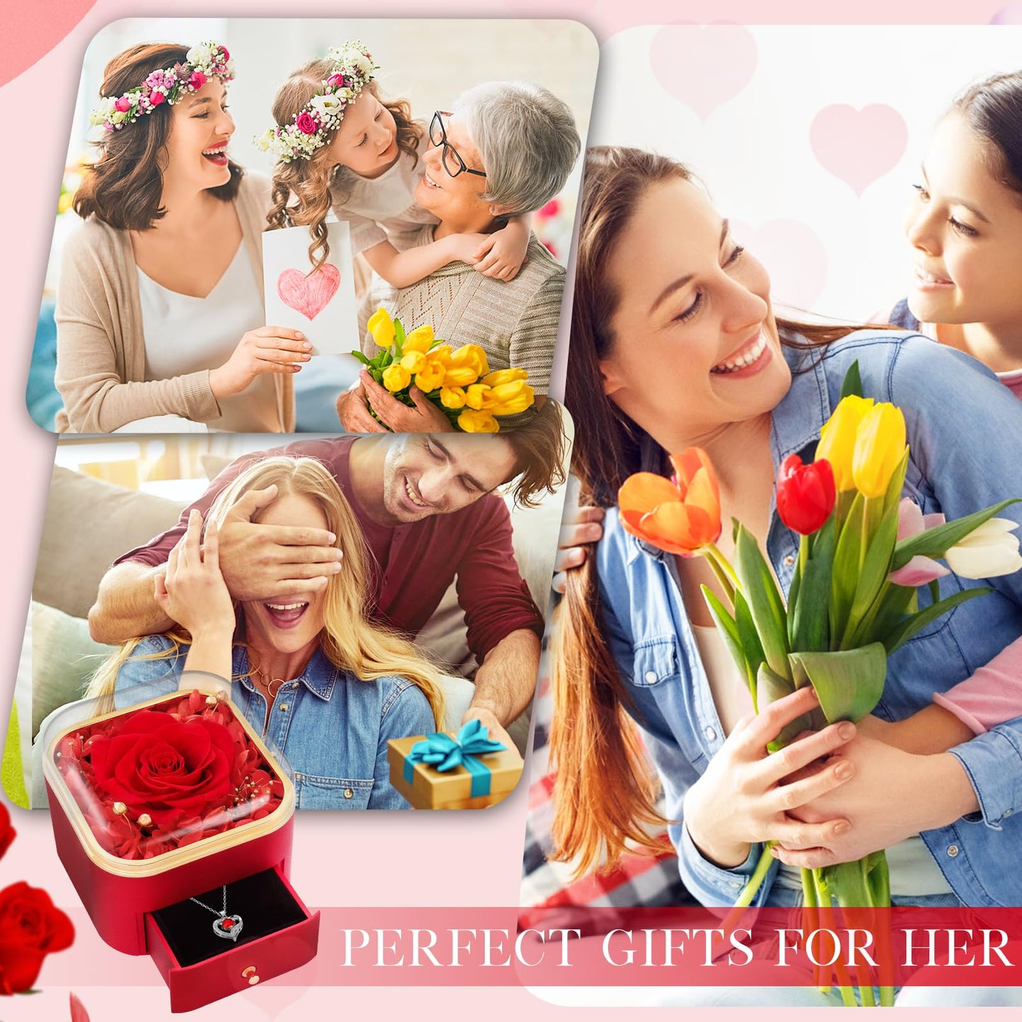 Beferr Valentines Day Gifts for Her Preserved Real Rose with Necklace Eternal Roses Forever Flowers for Delivery Prime Mothers Anniversary Birthday Gifts for Women Mom Grandma Wife Daughter Girlfriend