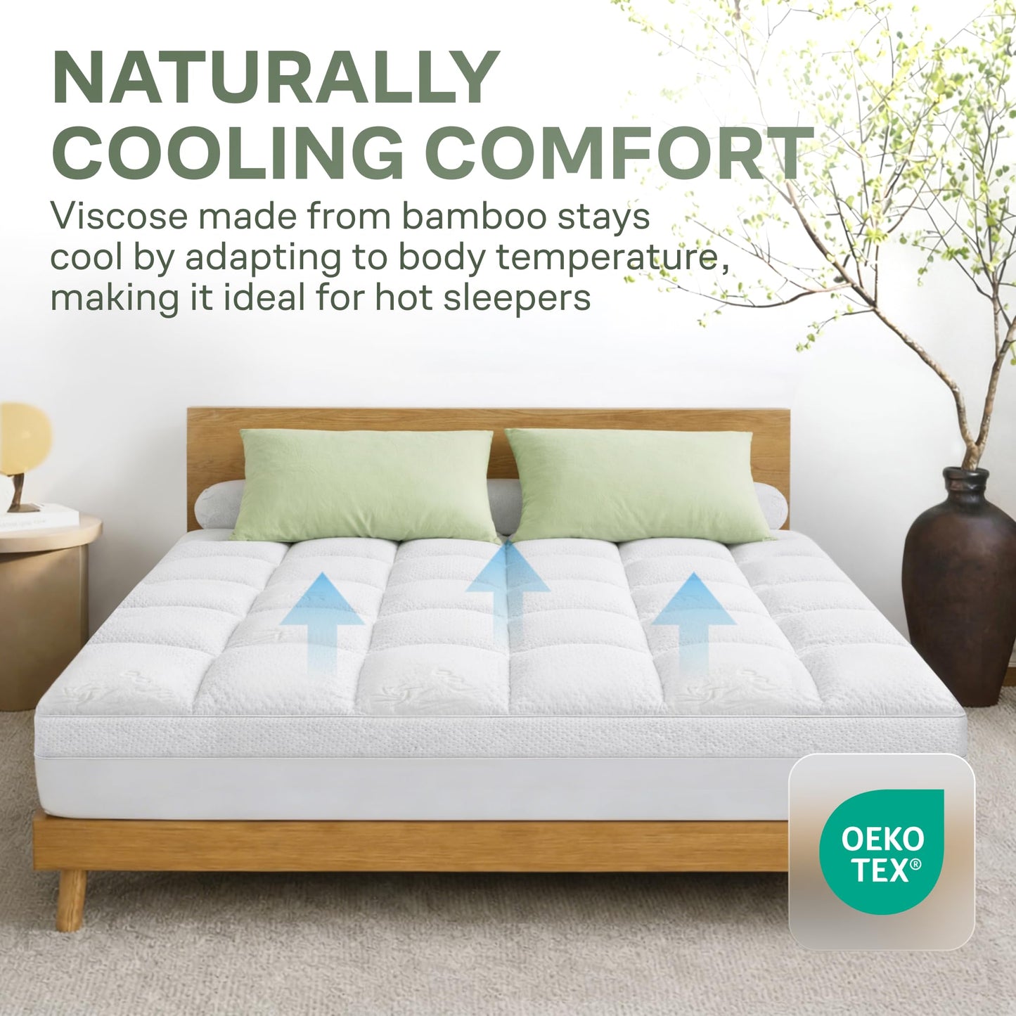Extra-Thick Queen Size Mattress Topper - Ultra Plush & Soft Viscose Derived from Bamboo Mattress Pad, Naturally Cooling & Perfect for Full Body Support, Snow White