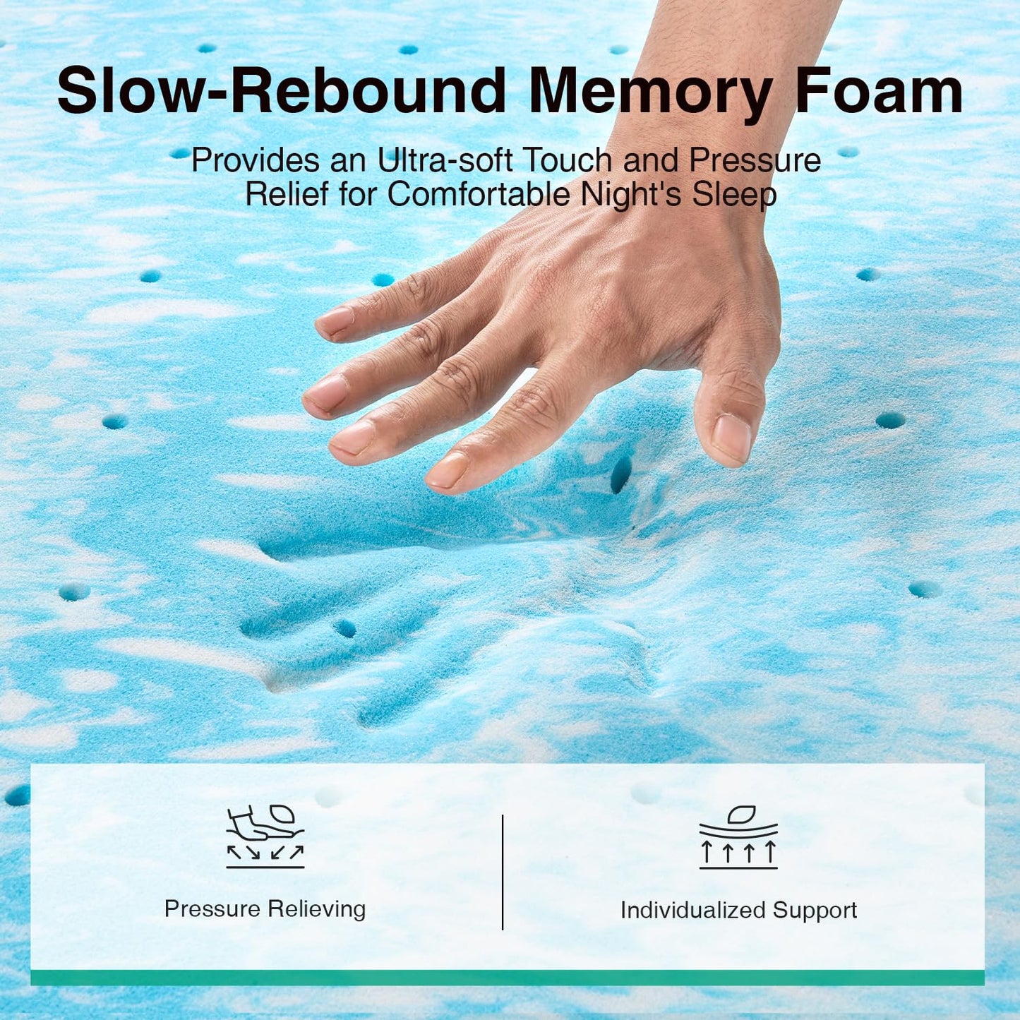 Novilla Twin Memory Foam Mattress Topper 2 Inch, Cooling Gel Infused, Ventilated Pressure Relief Pad, Soft Comfort for Sofa, RV, Camper, Dorm Room