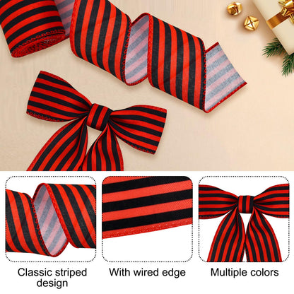 TONIFUL 2 Rolls-2 Inch Red and Black Striped Wired Ribbon,Red and Black Stripe Wired Ribbon for Gift Wrapping, Indoor, Bows Making, Wedding Birthday Party Decoration (6yds/roll)