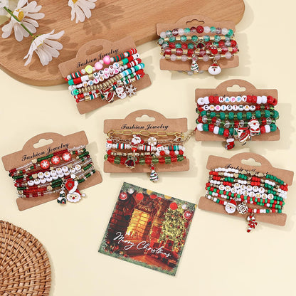 Cooluckday 36Pcs Christmas Bracelets Bulk Christmas Gifts for Women Friendship Bracelets Xmas Snowflake Snowman Bell Santa Claus Bracelets Stretch Bracelets as Party Gifts Bag Filler