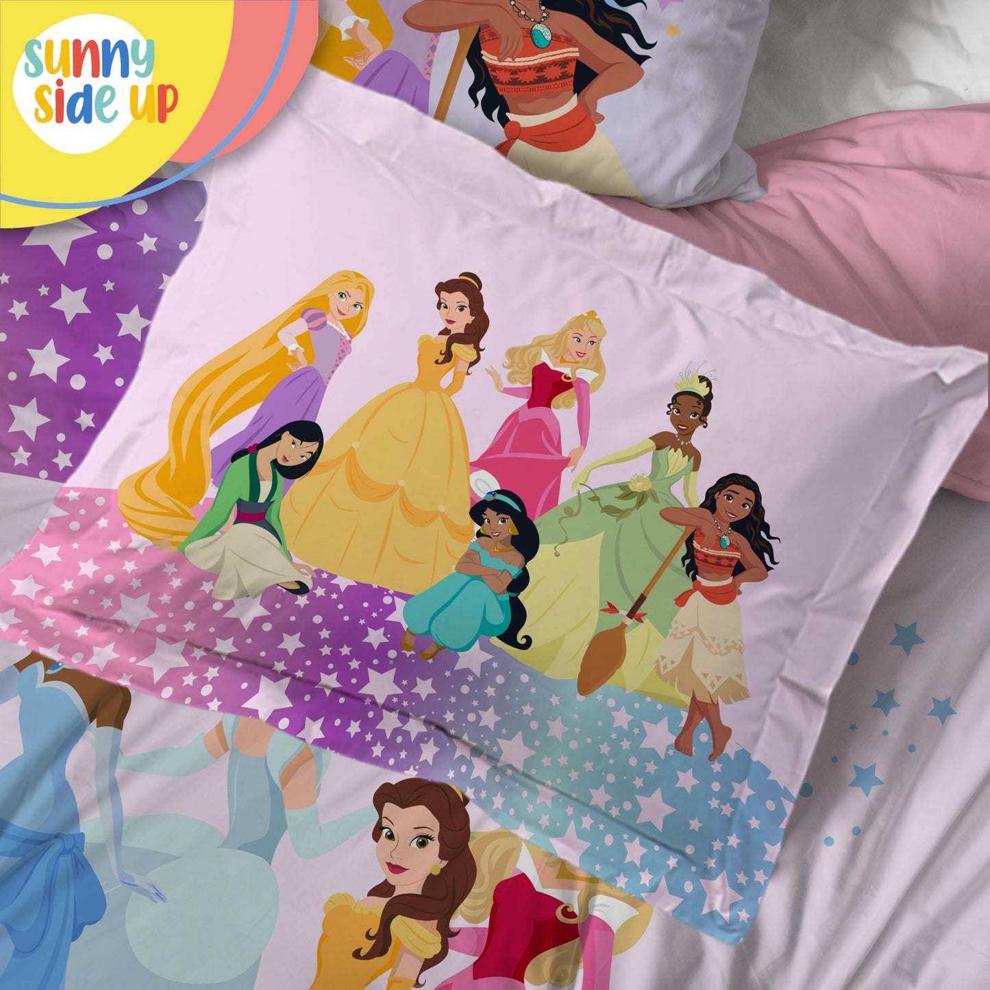 Disney Princess Full Comforter Set - 7 Piece Kids Bedding Includes Comforter, Sheets & Pillow Cover - Super Soft Rainbow Stars Microfiber Bed Set