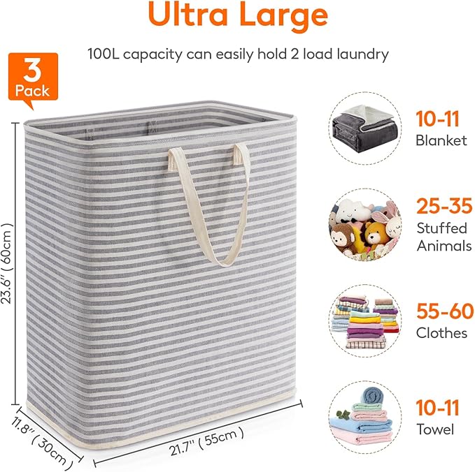Lifewit 3 Pack Laundry Hamper Large Collapsible Laundry Baskets, Freestanding