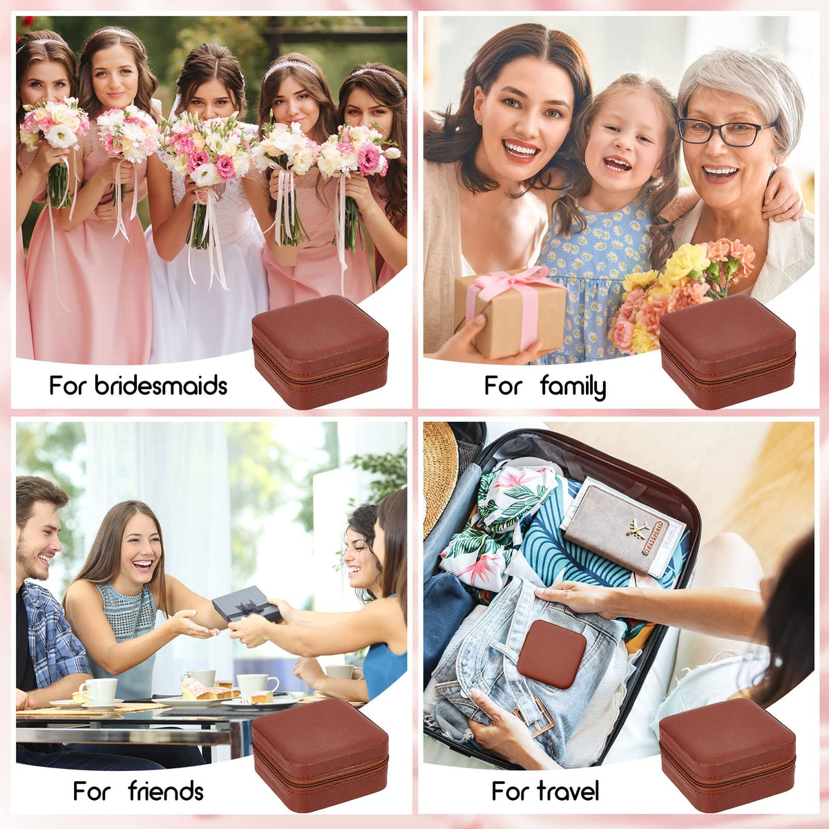 Taiyin 12 Pcs Travel Jewelry Case, Valentines Day Gifts for Her- Small Jewelry Organizer Box Bridesmaid Gifts for Women Girls (Brown)
