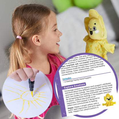 Learning Resources Feelings Family Hand Puppets Set, Hand Puppets for Kids, Learn About Feelings, 5 Emotions Hand Puppets Happy, Sad, Surprised, Angry and Scared