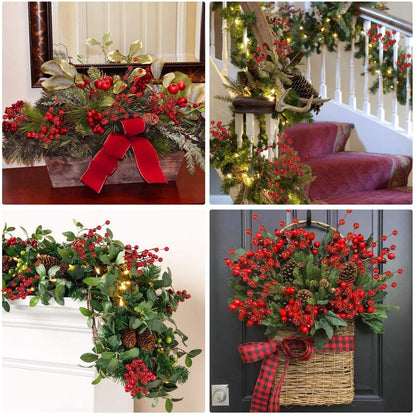 Trimgrace 12 Pack 14" Christmas Ornament Artificial Red Berry Stems Fake Holly Berry Picks for New Year Holiday Christmas Tree Vase DIY Wreath Crafts Home Decor