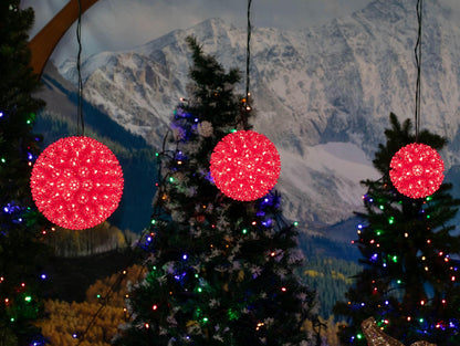 Novelty Lights LED 7.5in 100 Light Starlight Sphere, Red, Large Ornament Ball Light, 5ft Hanging Cord with S Hook, 12ft Power Cord with Stackable Plug, Commercial Grade