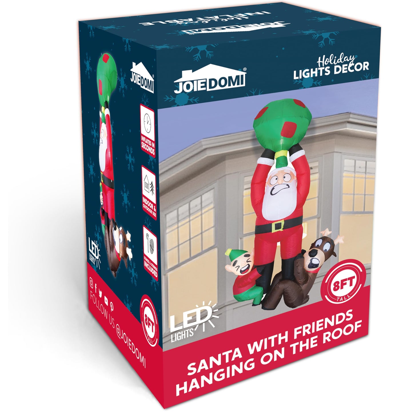 Joiedomi 8 FT Tall Hanging Christmas Inflatable Outdoor Decoration, Christmas Blow Up Santa with Reindeer Elf Inflatable, Inflatable Climbing Santa for Christmas Roof Decor Christmas Yard Decor