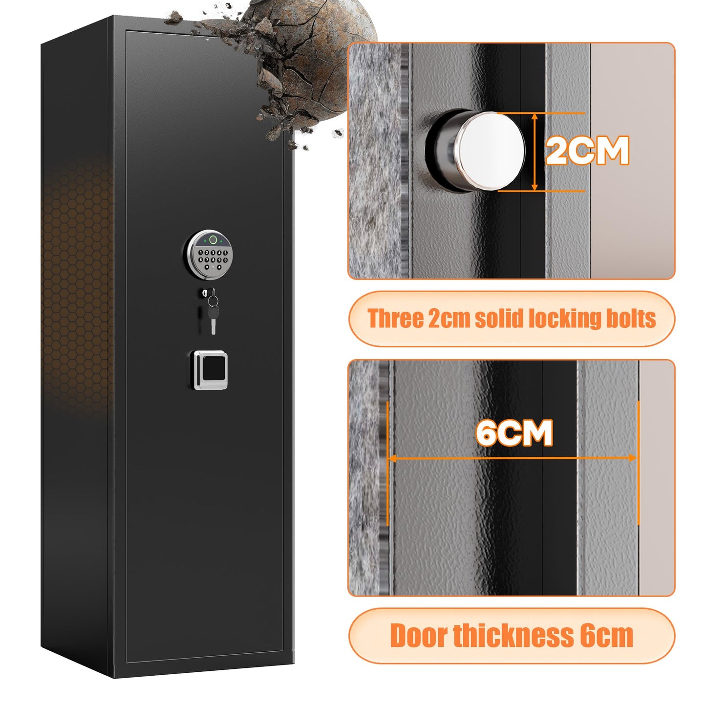 [No Assembly Required]8-12 Fingerprint Gun Safe for Rifles and Pistols,Gun Safes for Rifle and Password Lock, Gun Cabinet for Home with Adjustable Shelves, Biometric Heavy Duty Long Gun Safe,57" High
