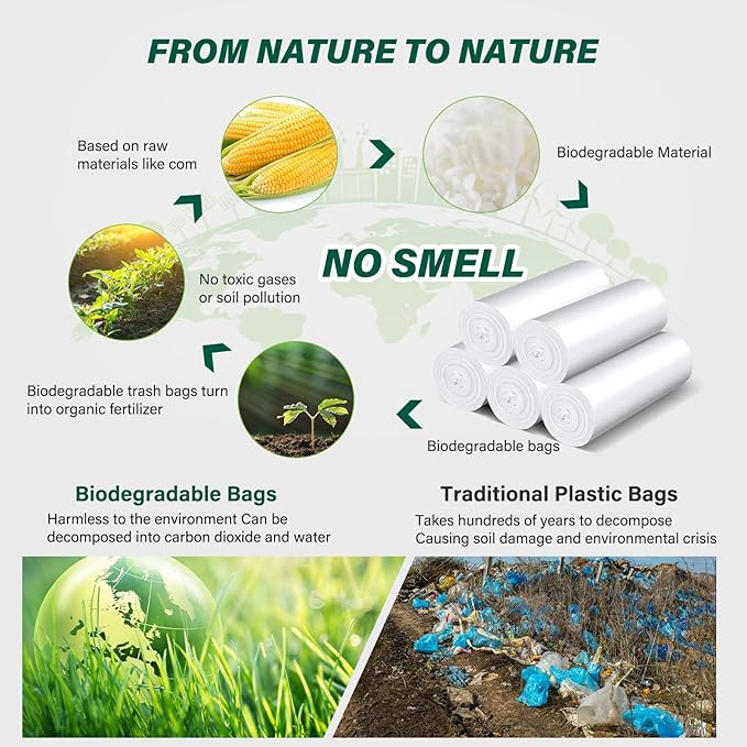 Inwaysin 4-6 Gallon Small Trash Bags Biodegradable 180 Counts, Ultra Thick &