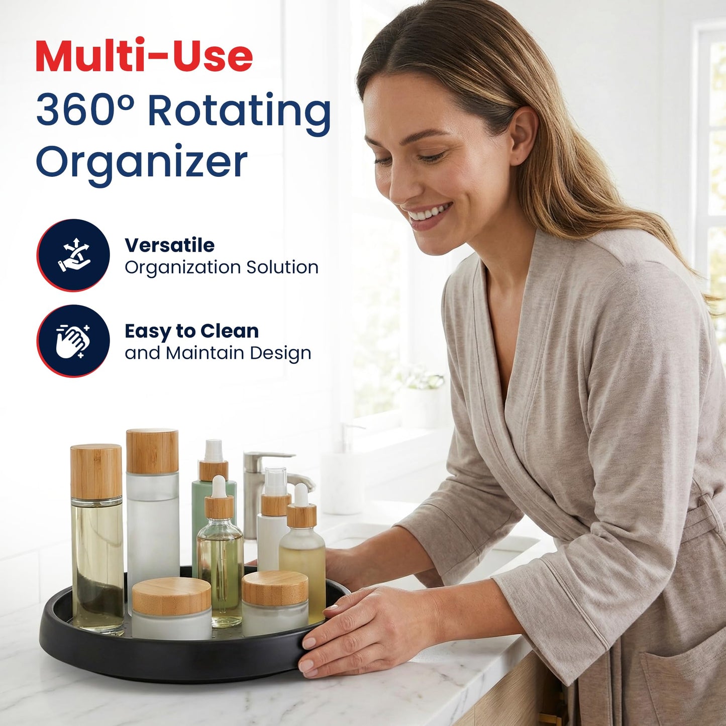 Oizeir 10 Inch Lazy Susan (Set of 4) - Non-Skid Turntable for Cabinet to Maximize Storage and Simplify Accessibility in Kitchen, Bathroom, and Pantry Spaces (Black)