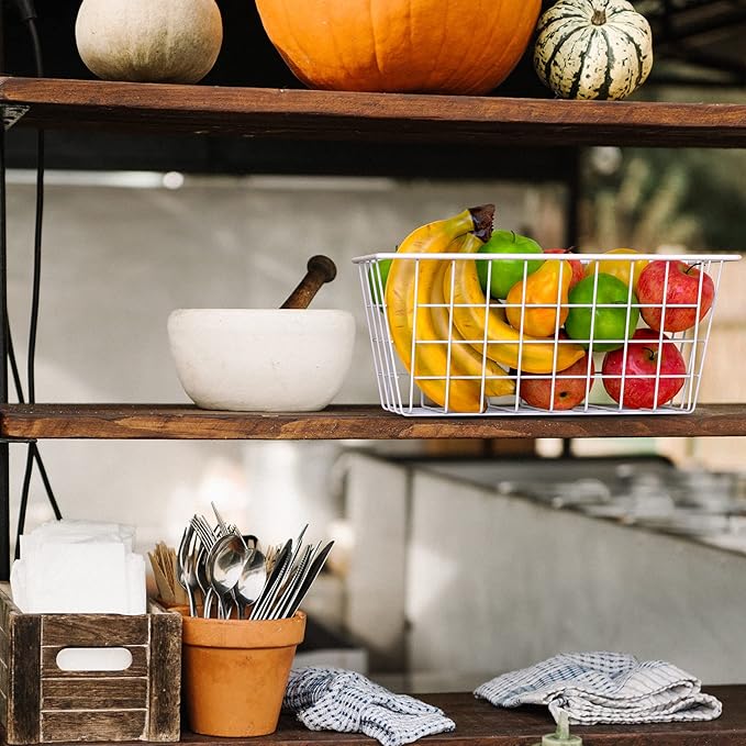 MaraFansie Wall Wire Baskets Adhesive Basket Hanging Kitchen Baskets No Drilling