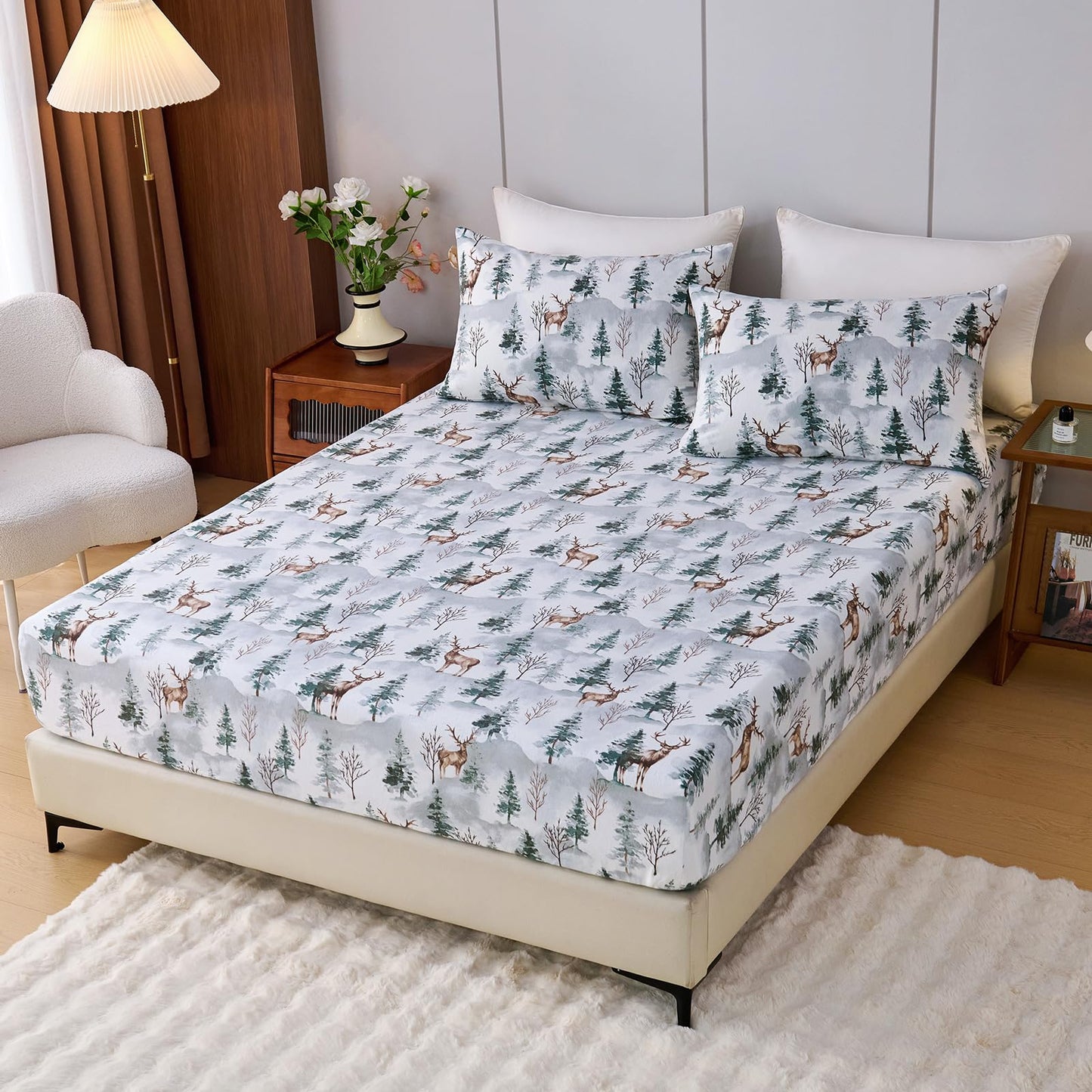 LANYETON 100% Cotton Flannel Fitted Sheet Only, Ultra Soft Cozy Warm Fitted Bottom Sheet for All Season, 16" Deep Pocket, King