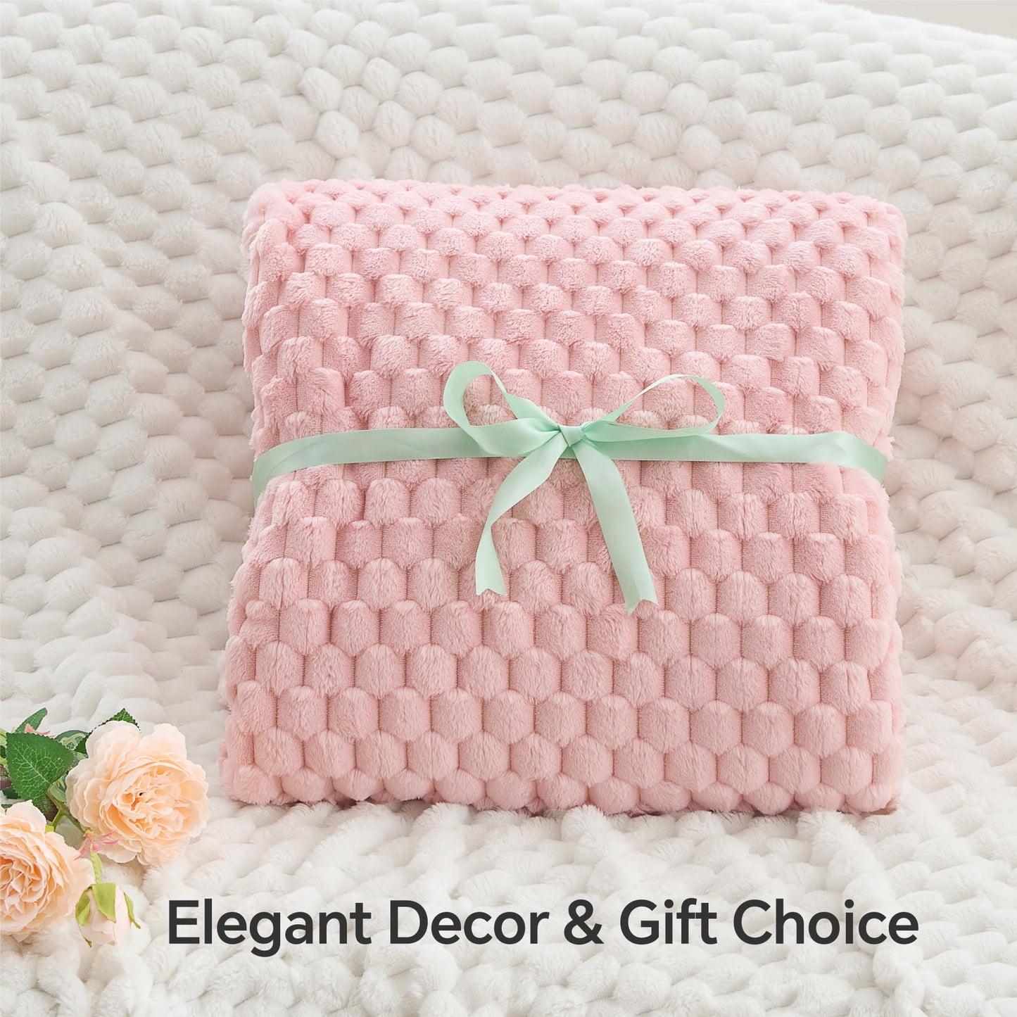 BEDELITE 2 Pieces 3D Ribbed Jacquard Soft and Warm Decorative Fuzzy Blankets, Pink, 50x60IN